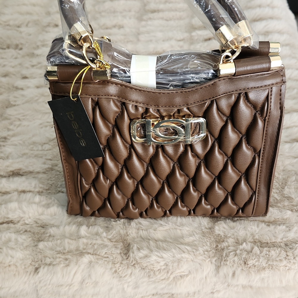 NWT Bebe Brown Quilted Vegan Leather Crossbody Bag
